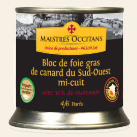 Bloc de foie gras de canard du Sud-Ouest avec 30% de morceaux mi-cuit 200g