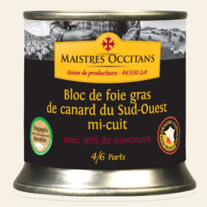Bloc de foie gras de canard du Sud-Ouest avec 30% de morceaux mi-cuit 200g
