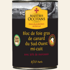 Bloc de foie gras de canard du Sud-Ouest avec 30% de morceaux mi-cuit 400g