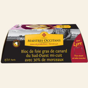 Bloc de foie gras de canard du Sud-Ouest avec 30% de morceaux mi-cuit330g