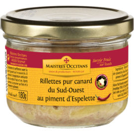 Rillettes pur canard du Sud-Ouest au piment d'Espelette 180g